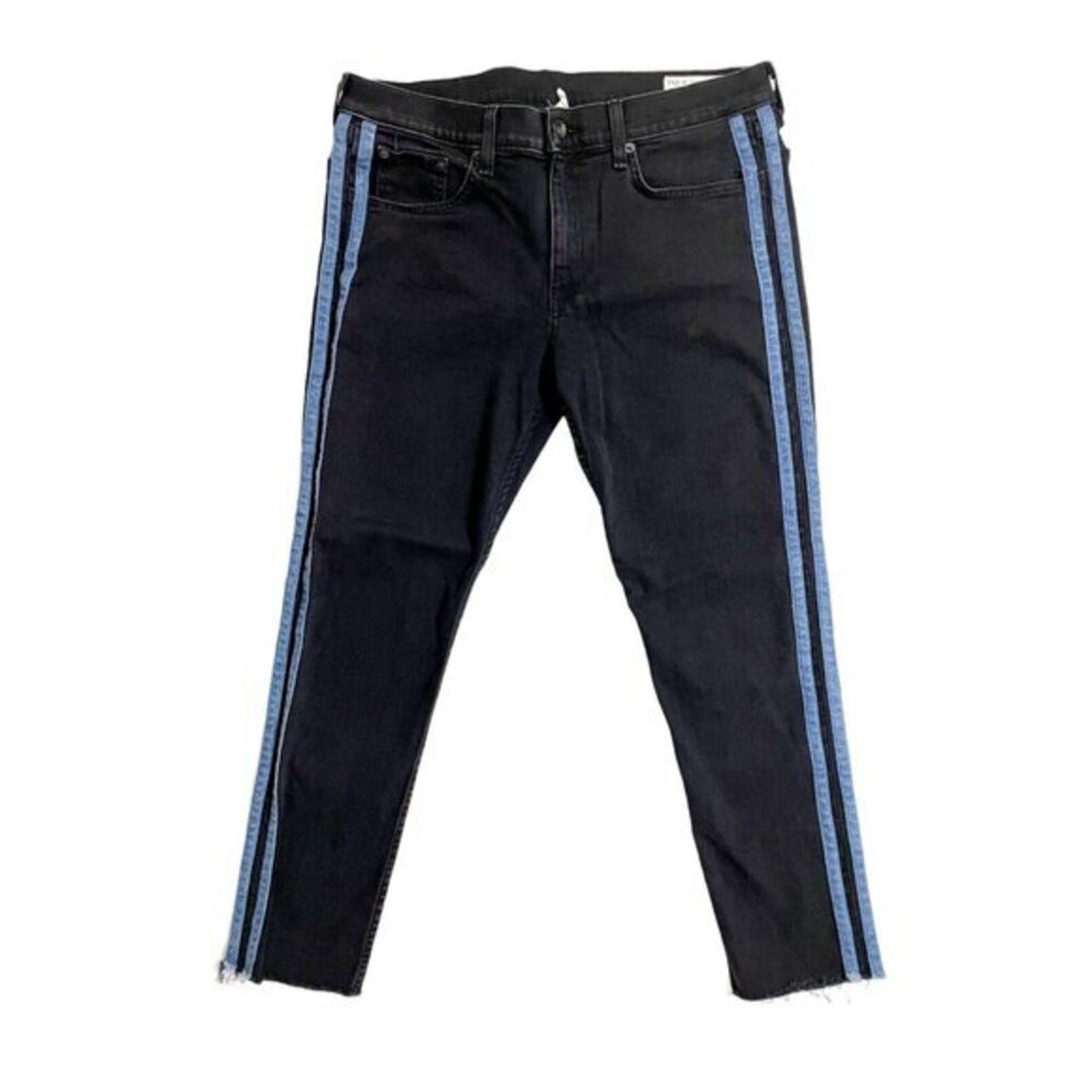 Rag & Bone Low Rise Stretch Ankle Jeans Side Stripe Black Blue SZ 30